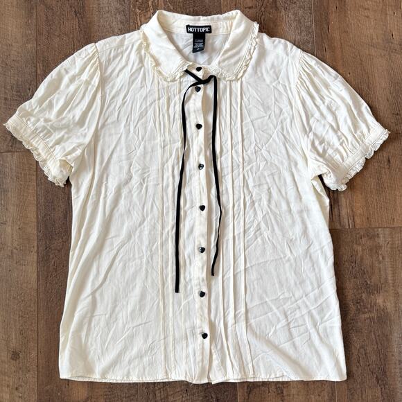Hot Topic Shirt Womens L Puff Sleeve PeterPan Collar Heart Button WHIMSYGOTH - Picture 1 of 4